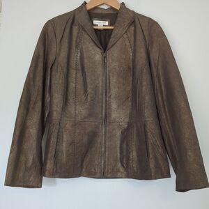 Coldwater Creek Leather Jacket Women's Size Large Brown Metallic Western Country
